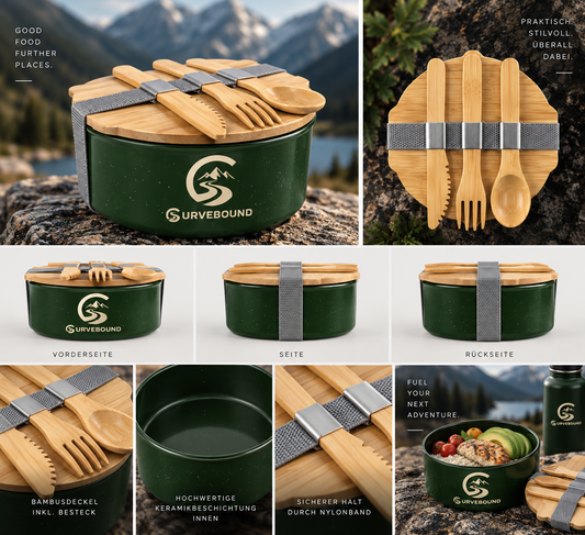 Curvebound Adventure Lunchbox – Metall Brotdose mit Bambusdeckel & Besteck