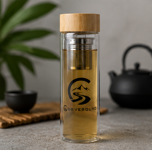 Curvebound Premium Glas-Trinkflasche mit Teesieb – Doppelwandig | 420 ml