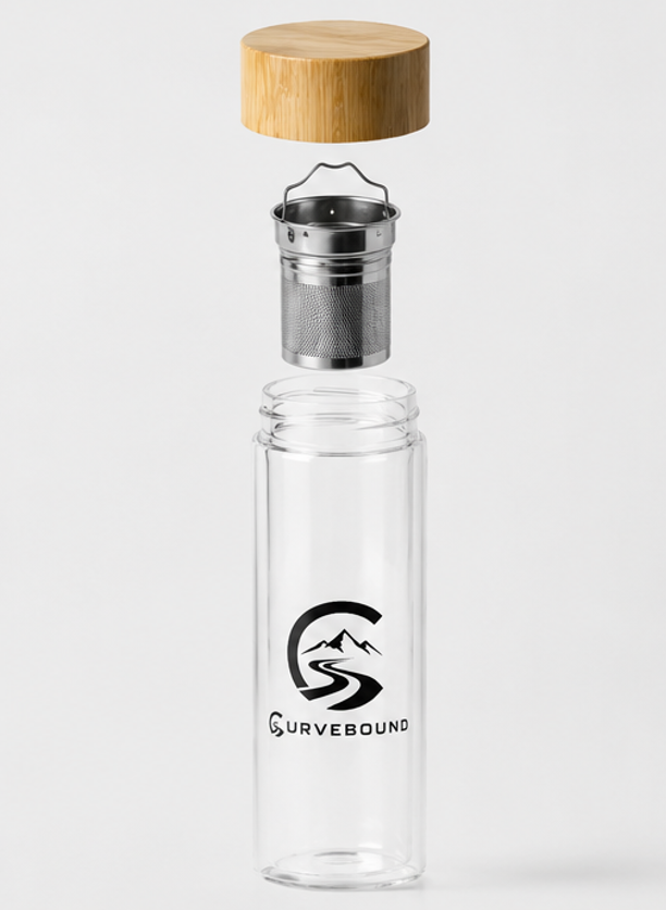 Curvebound Premium Glas-Trinkflasche mit Teesieb – Doppelwandig | 420 ml