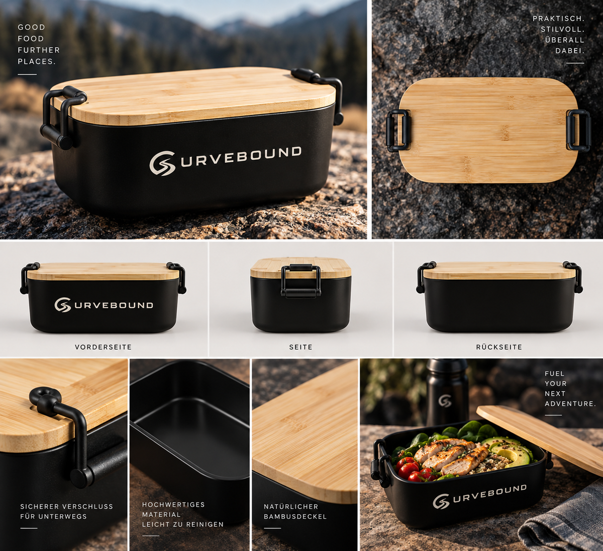 Curvebound Travel Lunchbox – 1 L mit Bambusdeckel