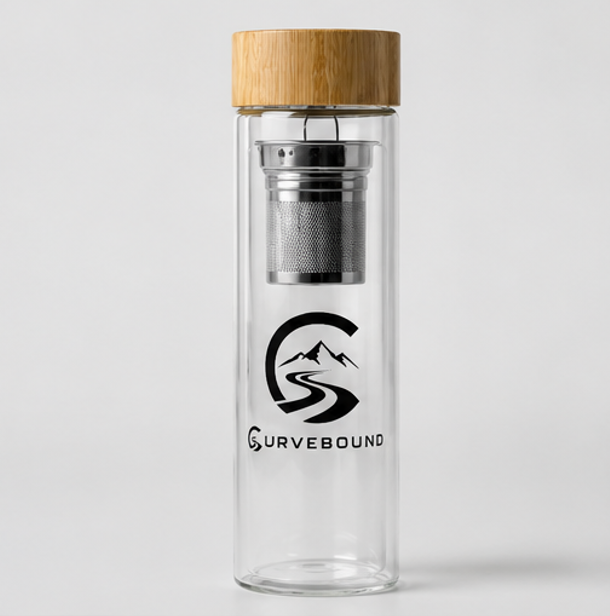 Curvebound Premium Glas-Trinkflasche mit Teesieb – Doppelwandig | 420 ml
