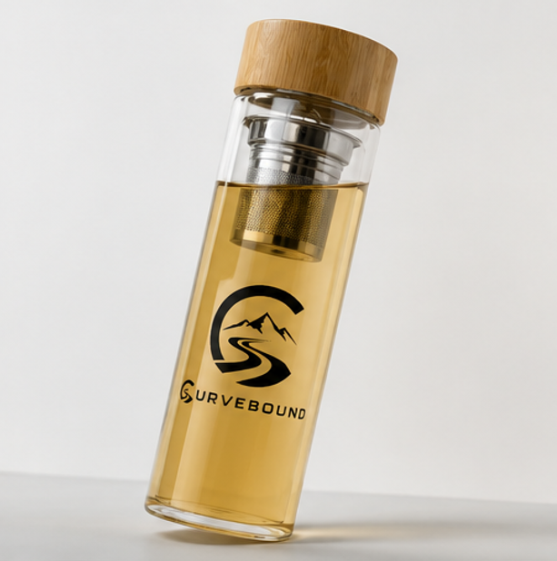 Curvebound Premium Glas-Trinkflasche mit Teesieb – Doppelwandig | 420 ml