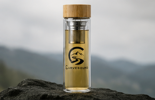 Curvebound Premium Glas-Trinkflasche mit Teesieb – Doppelwandig | 420 ml